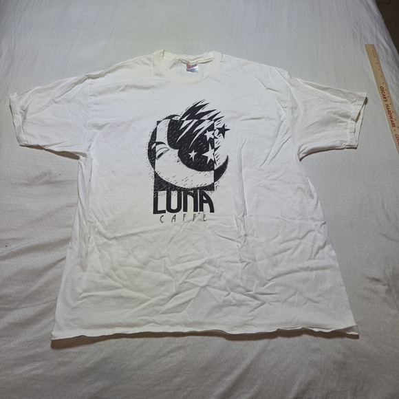 HANES HEAVYWEIGHT 50/50 Other - Vintage 90s Luna Caffe T Shirt XXL Hanes Heavyweight USA Single Stitch White Gra